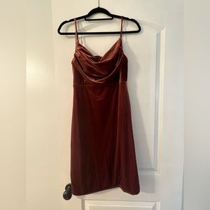 Revelry Velvet Bridesmaid Dress, midi length, color terracotta, size 4.